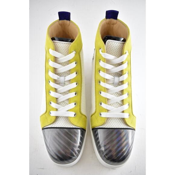 Christian Louboutin Mens Louis Orlato Flat White Yellow High Top Sneaker 45 12 - Picture 7 of 12